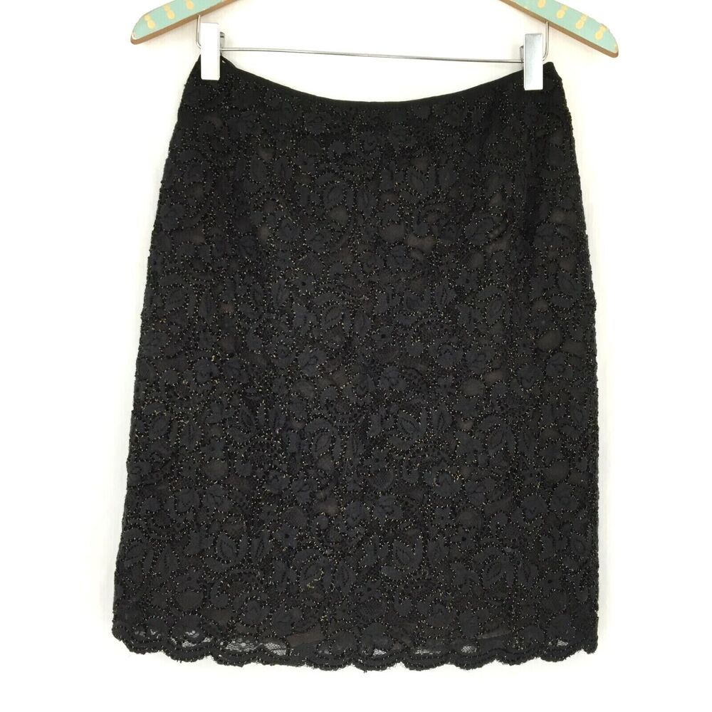 Emanuel Ungaro Skirt 6 /40 Black Illusion Lace Dressy Vintage 90s Y2K  27"W